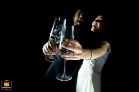 Villa San Savino, Italy, is the setting for a detailed image of wedding glasses specifically highlighted with a creative detail for the newlyweds' ceremonial toast.